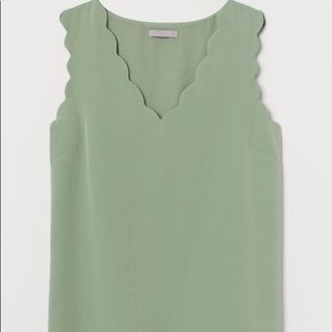 H&M Sage Green Sleeveless Scallop Blouse